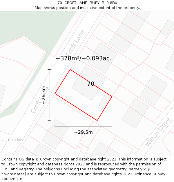 70, CROFT LANE, BURY, BL9 8BX: Plot and title map