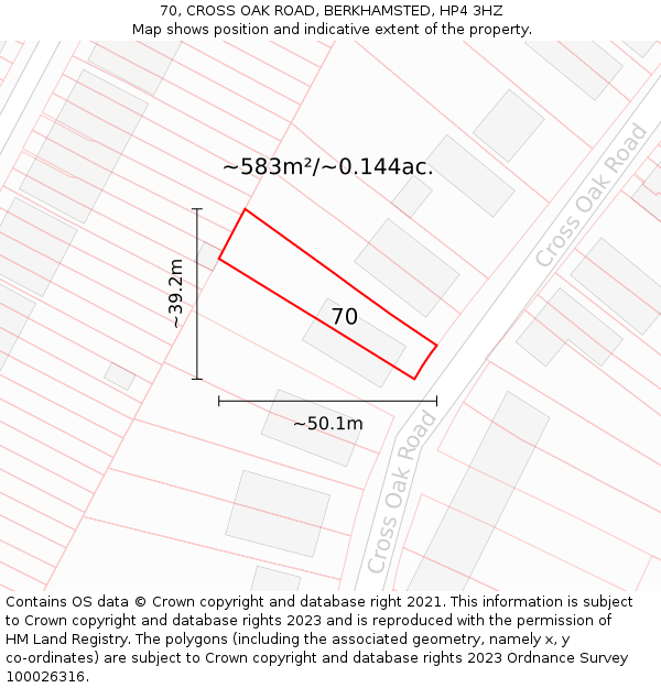 70, CROSS OAK ROAD, BERKHAMSTED, HP4 3HZ: Plot and title map