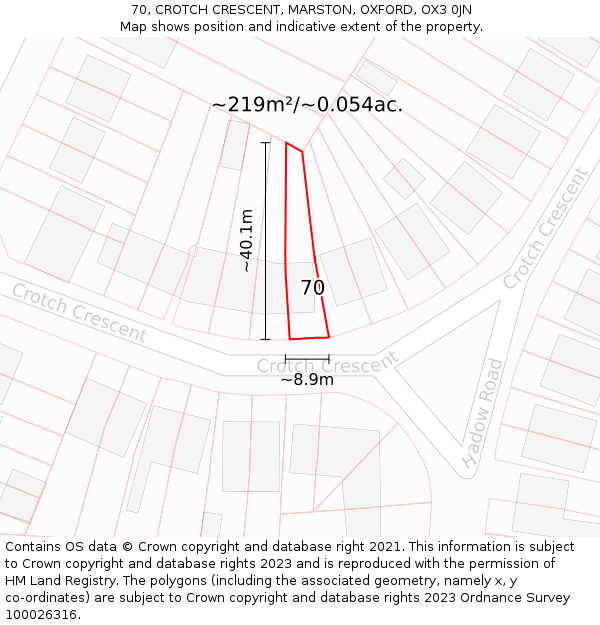 70, CROTCH CRESCENT, MARSTON, OXFORD, OX3 0JN: Plot and title map