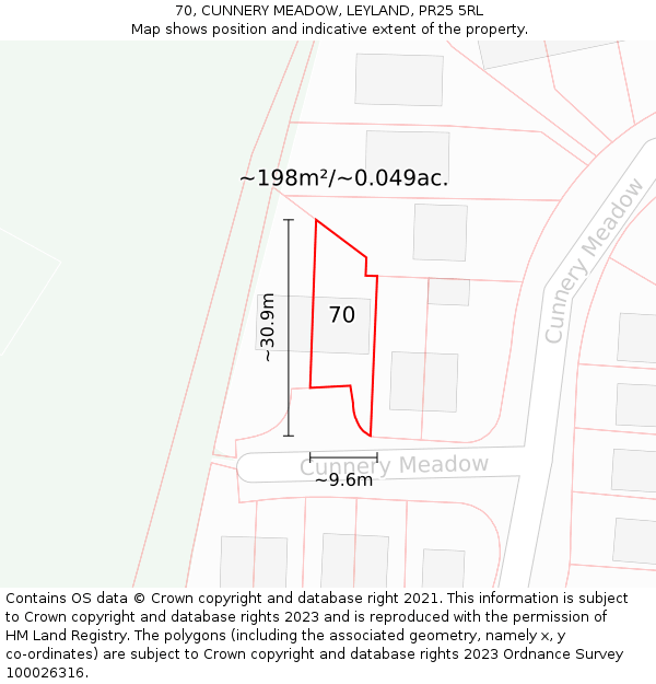 70, CUNNERY MEADOW, LEYLAND, PR25 5RL: Plot and title map