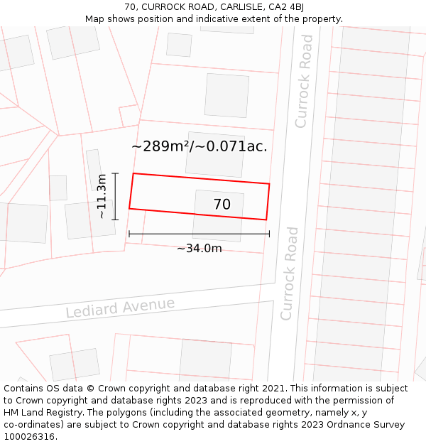 70, CURROCK ROAD, CARLISLE, CA2 4BJ: Plot and title map