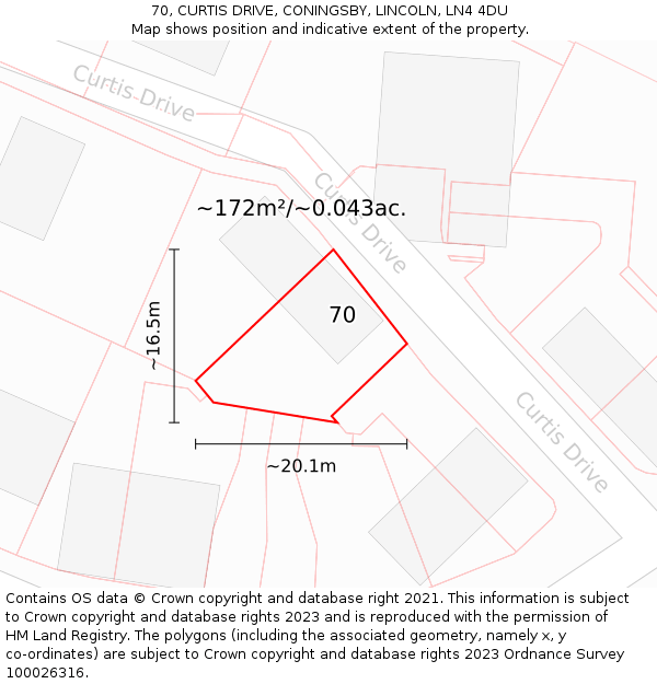 70, CURTIS DRIVE, CONINGSBY, LINCOLN, LN4 4DU: Plot and title map