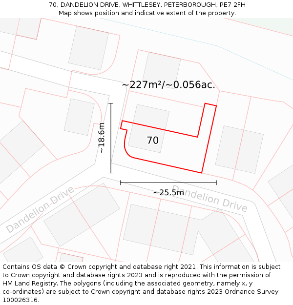 70, DANDELION DRIVE, WHITTLESEY, PETERBOROUGH, PE7 2FH: Plot and title map