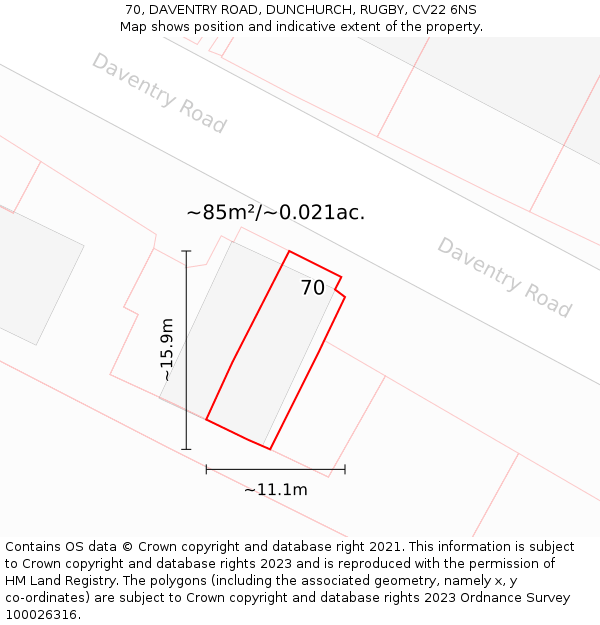 70, DAVENTRY ROAD, DUNCHURCH, RUGBY, CV22 6NS: Plot and title map