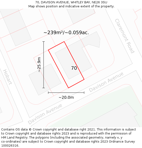 70, DAVISON AVENUE, WHITLEY BAY, NE26 3SU: Plot and title map