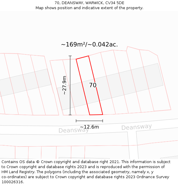 70, DEANSWAY, WARWICK, CV34 5DE: Plot and title map