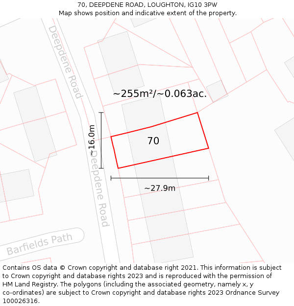 70, DEEPDENE ROAD, LOUGHTON, IG10 3PW: Plot and title map