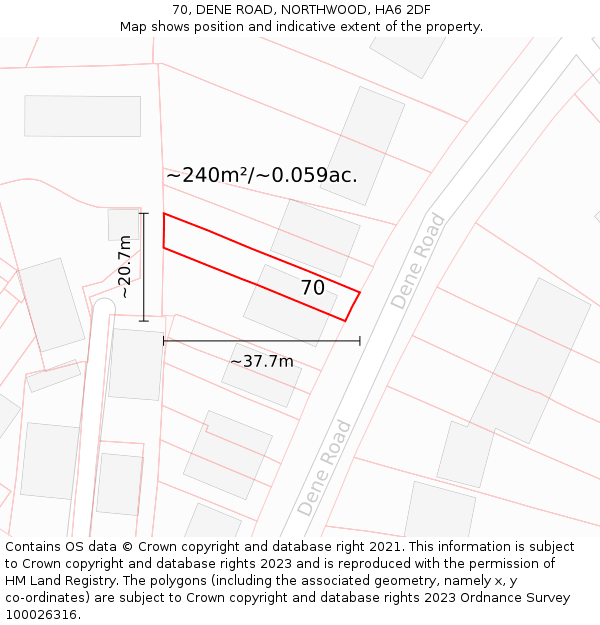 70, DENE ROAD, NORTHWOOD, HA6 2DF: Plot and title map