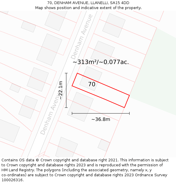 70, DENHAM AVENUE, LLANELLI, SA15 4DD: Plot and title map