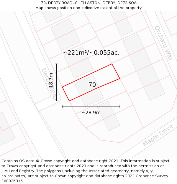 70, DERBY ROAD, CHELLASTON, DERBY, DE73 6QA: Plot and title map