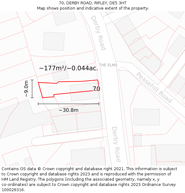 70, DERBY ROAD, RIPLEY, DE5 3HT: Plot and title map