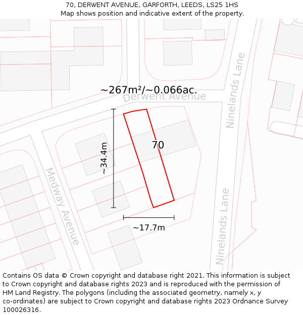 70, DERWENT AVENUE, GARFORTH, LEEDS, LS25 1HS: Plot and title map