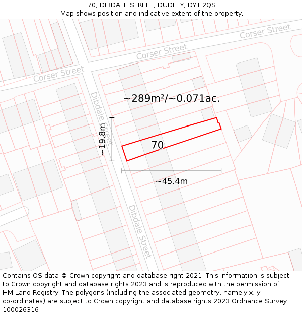 70, DIBDALE STREET, DUDLEY, DY1 2QS: Plot and title map