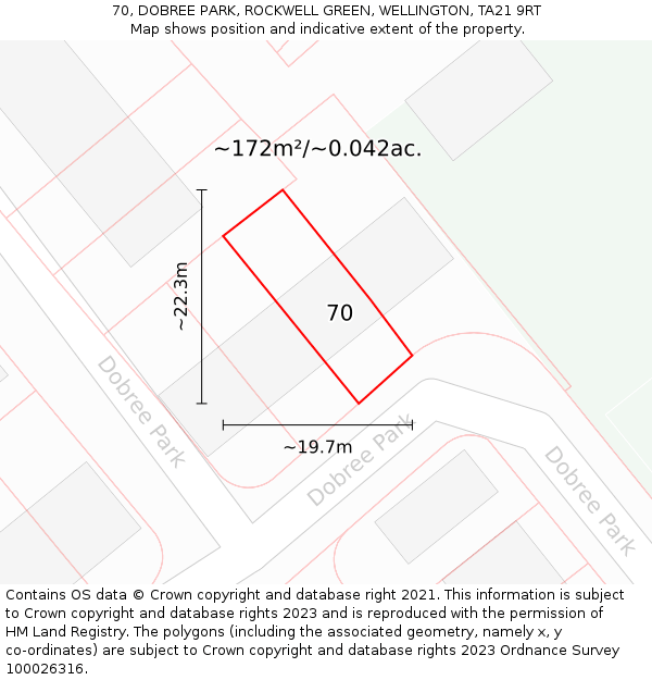 70, DOBREE PARK, ROCKWELL GREEN, WELLINGTON, TA21 9RT: Plot and title map