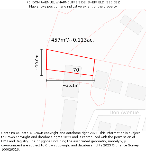 70, DON AVENUE, WHARNCLIFFE SIDE, SHEFFIELD, S35 0BZ: Plot and title map