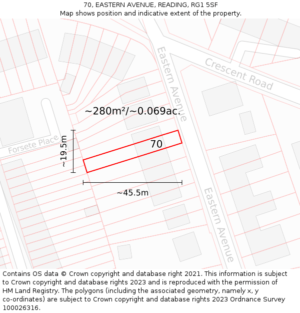 70, EASTERN AVENUE, READING, RG1 5SF: Plot and title map