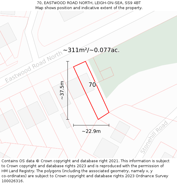 70, EASTWOOD ROAD NORTH, LEIGH-ON-SEA, SS9 4BT: Plot and title map