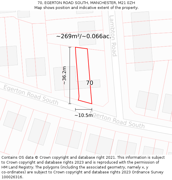 70, EGERTON ROAD SOUTH, MANCHESTER, M21 0ZH: Plot and title map