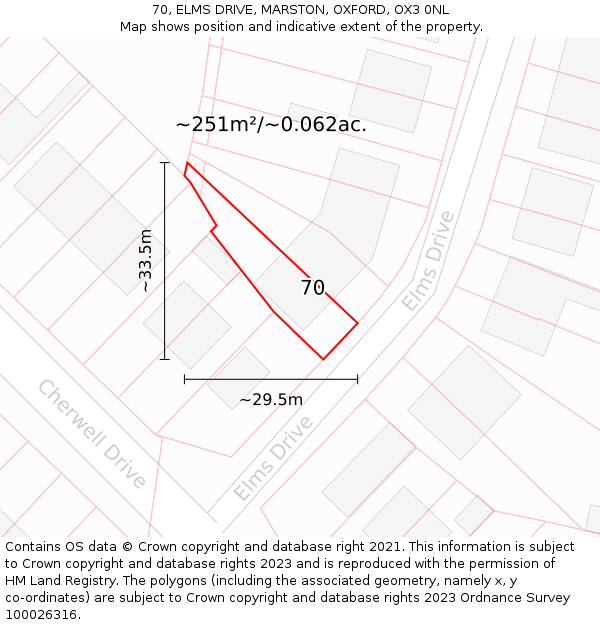 70, ELMS DRIVE, MARSTON, OXFORD, OX3 0NL: Plot and title map