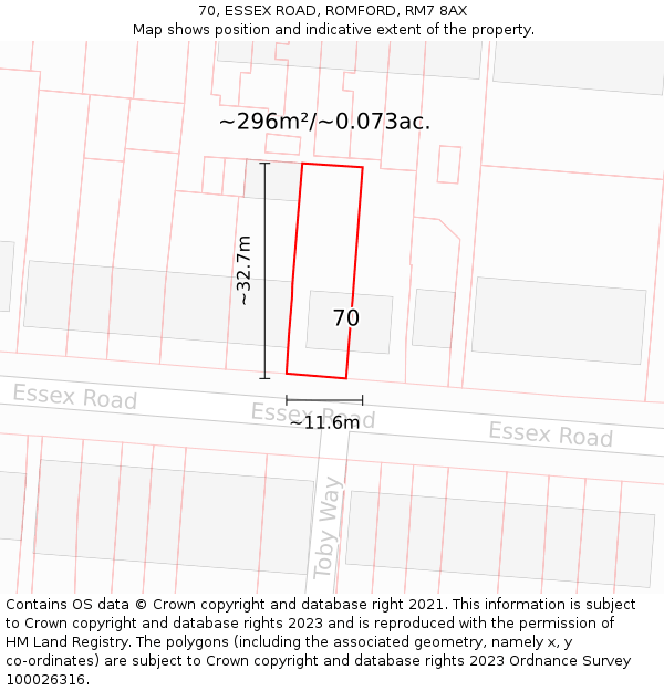 70, ESSEX ROAD, ROMFORD, RM7 8AX: Plot and title map