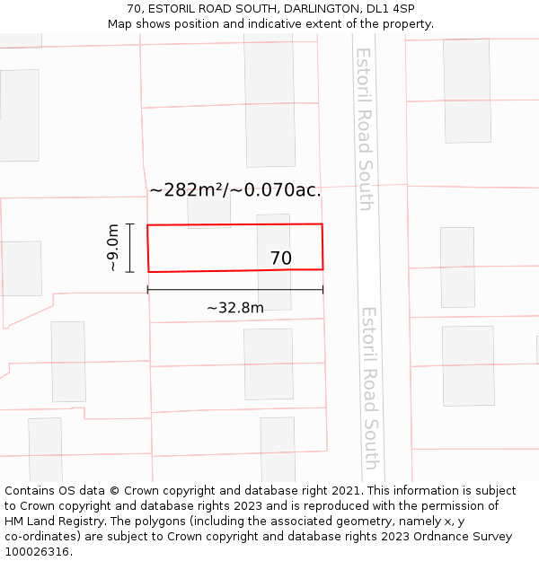 70, ESTORIL ROAD SOUTH, DARLINGTON, DL1 4SP: Plot and title map