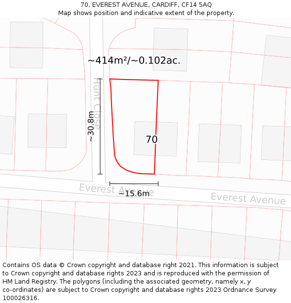 70, EVEREST AVENUE, CARDIFF, CF14 5AQ: Plot and title map