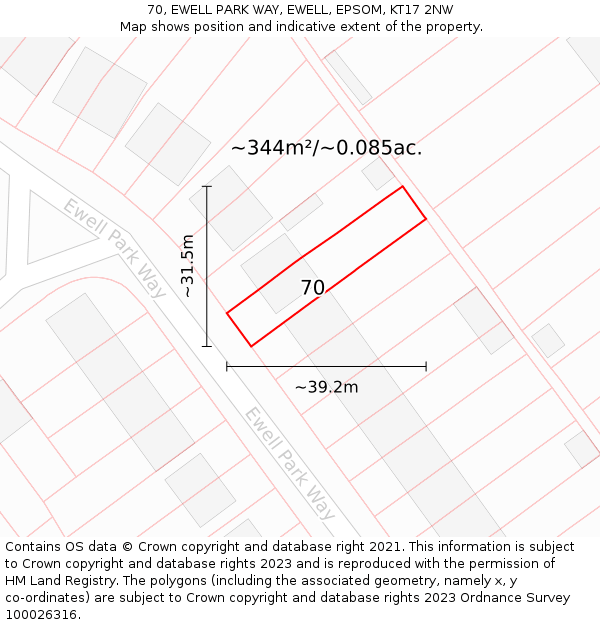 70, EWELL PARK WAY, EWELL, EPSOM, KT17 2NW: Plot and title map