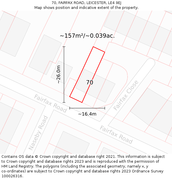 70, FAIRFAX ROAD, LEICESTER, LE4 9EJ: Plot and title map