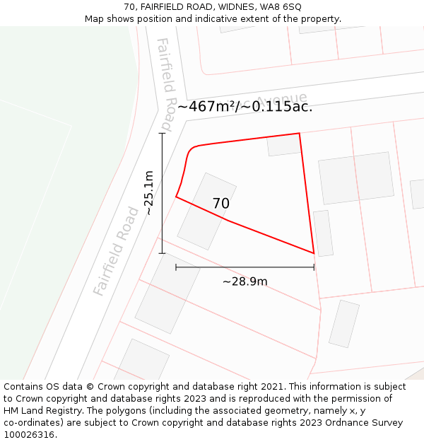 70, FAIRFIELD ROAD, WIDNES, WA8 6SQ: Plot and title map