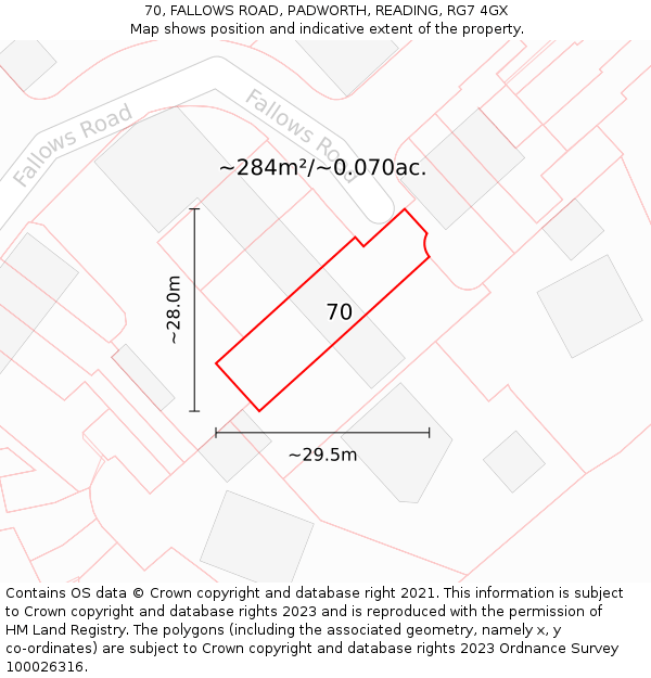 70, FALLOWS ROAD, PADWORTH, READING, RG7 4GX: Plot and title map