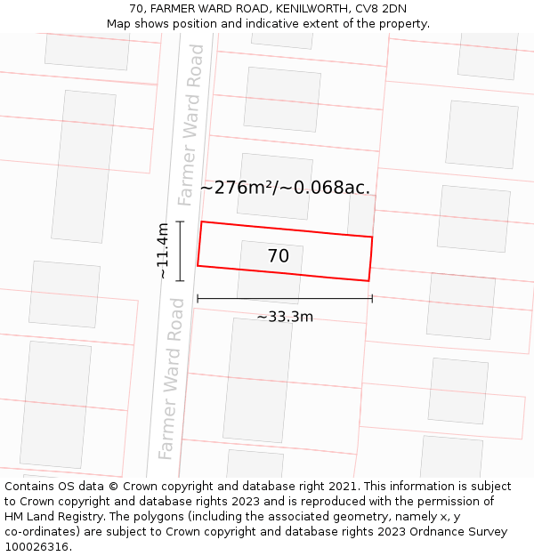 70, FARMER WARD ROAD, KENILWORTH, CV8 2DN: Plot and title map