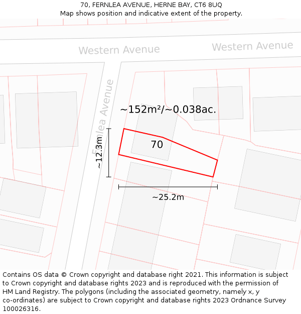 70, FERNLEA AVENUE, HERNE BAY, CT6 8UQ: Plot and title map