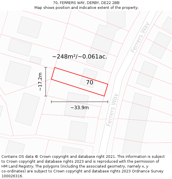 70, FERRERS WAY, DERBY, DE22 2BB: Plot and title map