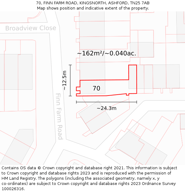 70, FINN FARM ROAD, KINGSNORTH, ASHFORD, TN25 7AB: Plot and title map