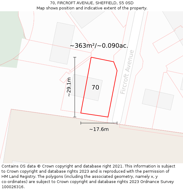 70, FIRCROFT AVENUE, SHEFFIELD, S5 0SD: Plot and title map