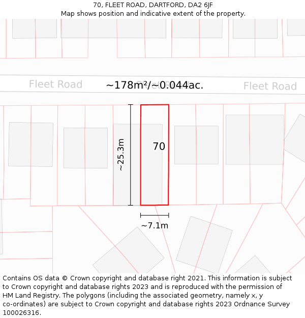 70, FLEET ROAD, DARTFORD, DA2 6JF: Plot and title map