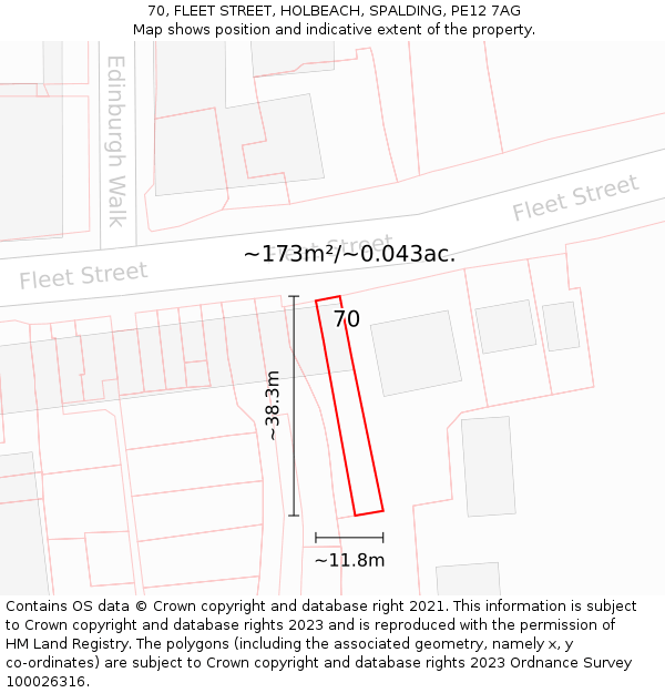 70, FLEET STREET, HOLBEACH, SPALDING, PE12 7AG: Plot and title map