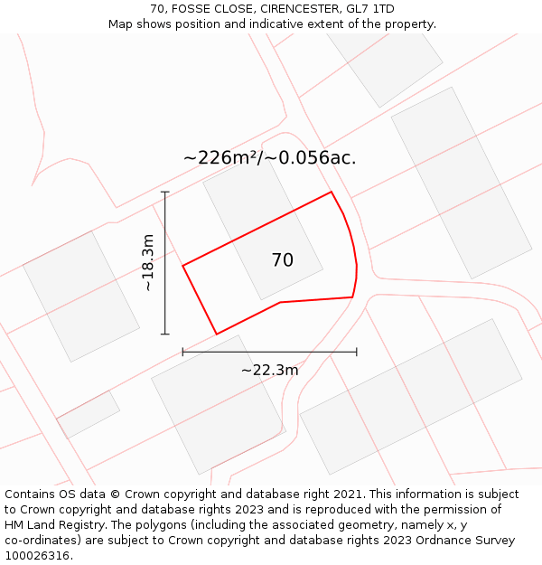 70, FOSSE CLOSE, CIRENCESTER, GL7 1TD: Plot and title map