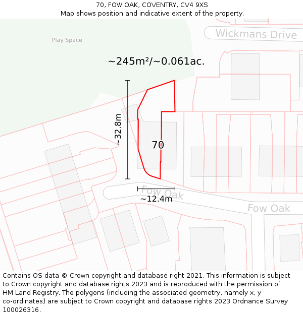 70, FOW OAK, COVENTRY, CV4 9XS: Plot and title map