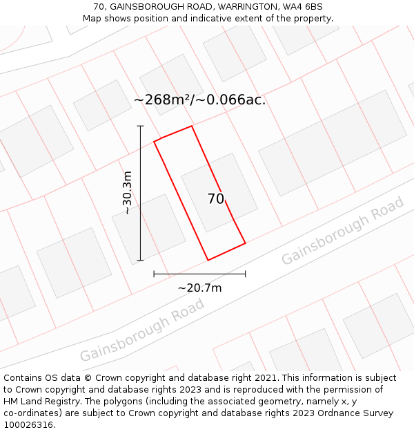 70, GAINSBOROUGH ROAD, WARRINGTON, WA4 6BS: Plot and title map