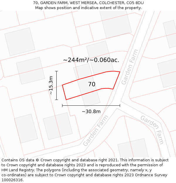 70, GARDEN FARM, WEST MERSEA, COLCHESTER, CO5 8DU: Plot and title map