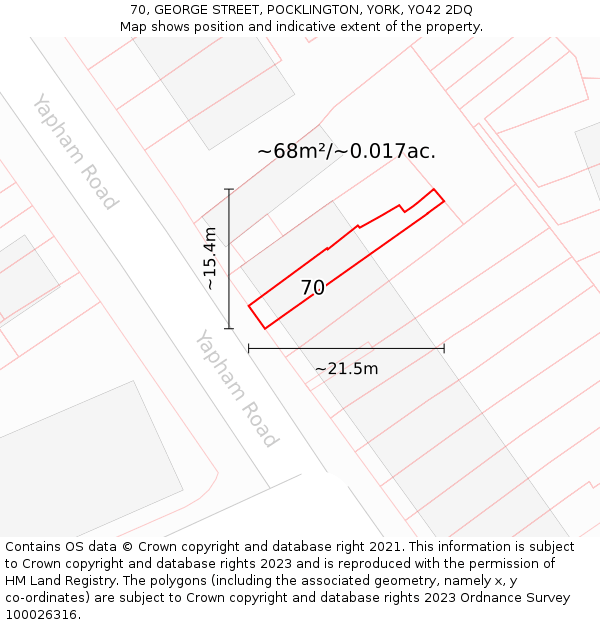 70, GEORGE STREET, POCKLINGTON, YORK, YO42 2DQ: Plot and title map