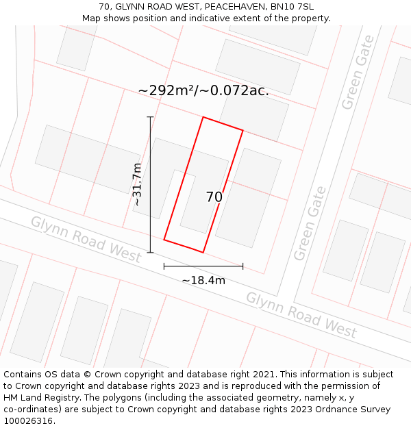 70, GLYNN ROAD WEST, PEACEHAVEN, BN10 7SL: Plot and title map