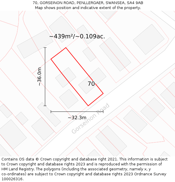 70, GORSEINON ROAD, PENLLERGAER, SWANSEA, SA4 9AB: Plot and title map