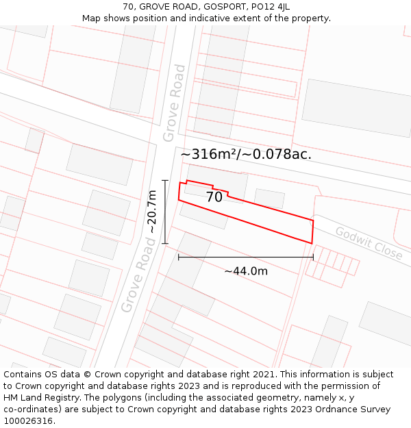 70, GROVE ROAD, GOSPORT, PO12 4JL: Plot and title map