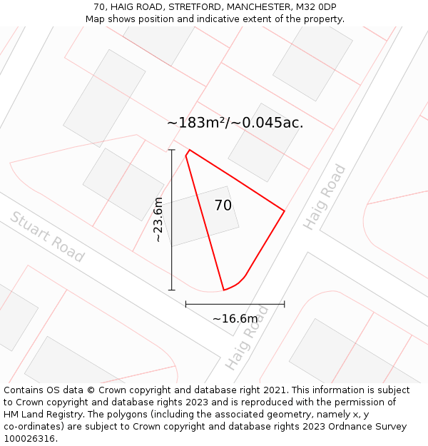 70, HAIG ROAD, STRETFORD, MANCHESTER, M32 0DP: Plot and title map