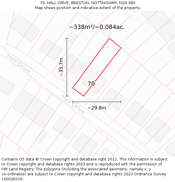 70, HALL DRIVE, BEESTON, NOTTINGHAM, NG9 5BY: Plot and title map