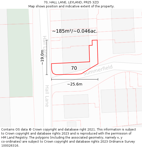 70, HALL LANE, LEYLAND, PR25 3ZD: Plot and title map