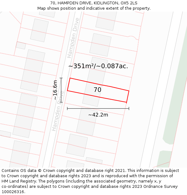 70, HAMPDEN DRIVE, KIDLINGTON, OX5 2LS: Plot and title map