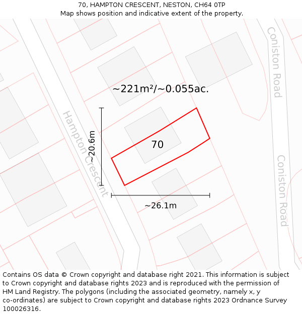 70, HAMPTON CRESCENT, NESTON, CH64 0TP: Plot and title map